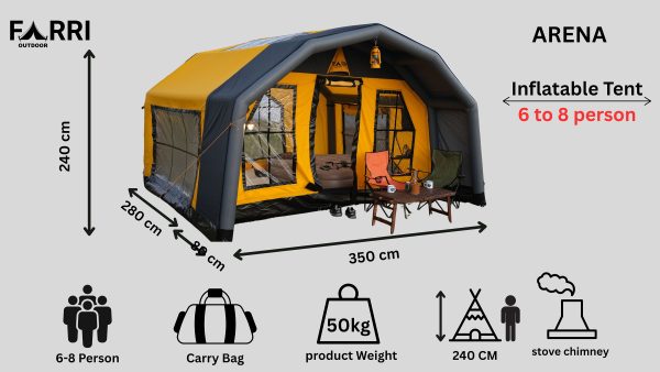 Arena Model Inflatable Tent 9.8 m² | For 6-8 People | 5 Seasons Yellow Color - Image 2